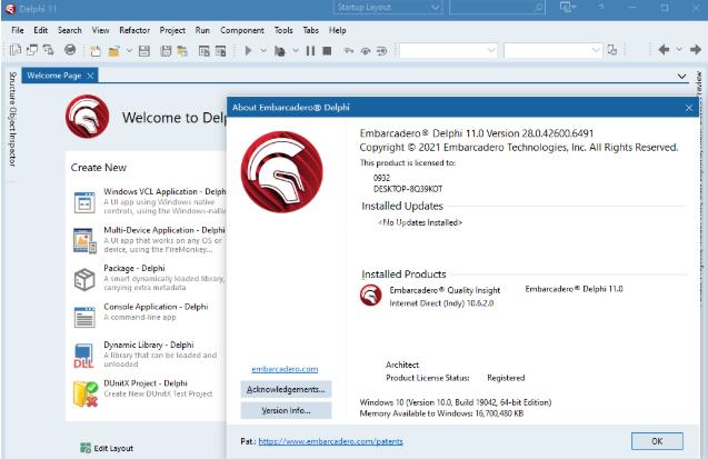 Embarcadero Delphi 11.2 (28.0.46141) Lite v17.2 完美特别版(附激活工具+教程)